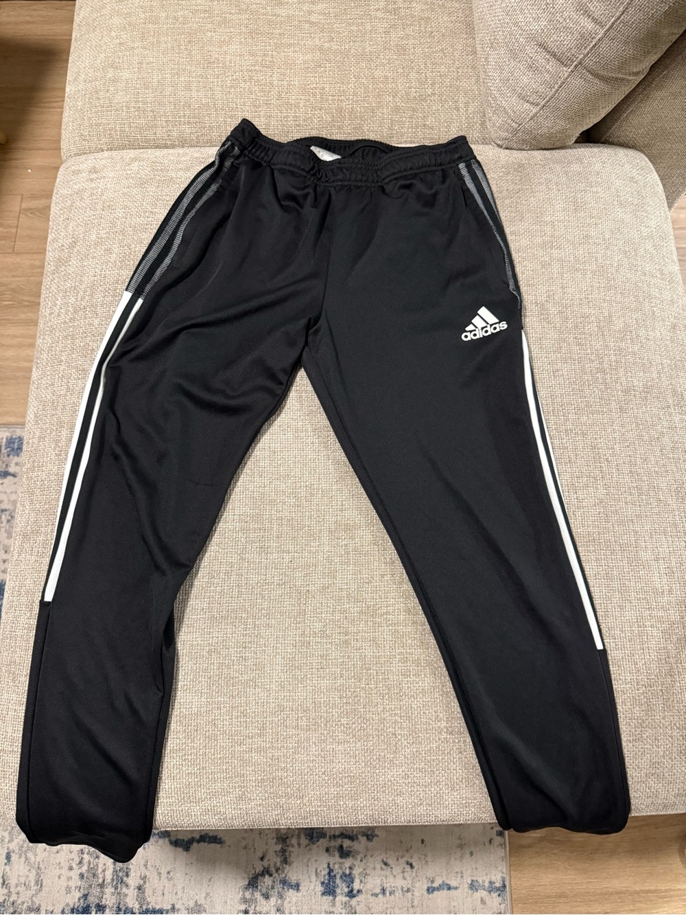 Adidas Mens Black Athletic Track Pants with White Stripes